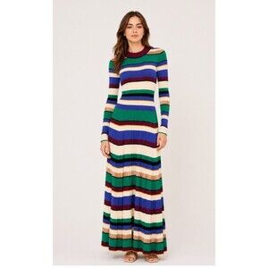 SIMON MILLER Sandrine Knit Maxi Dress Lrg Striped Long Sleeve Pleated Skirt NWT